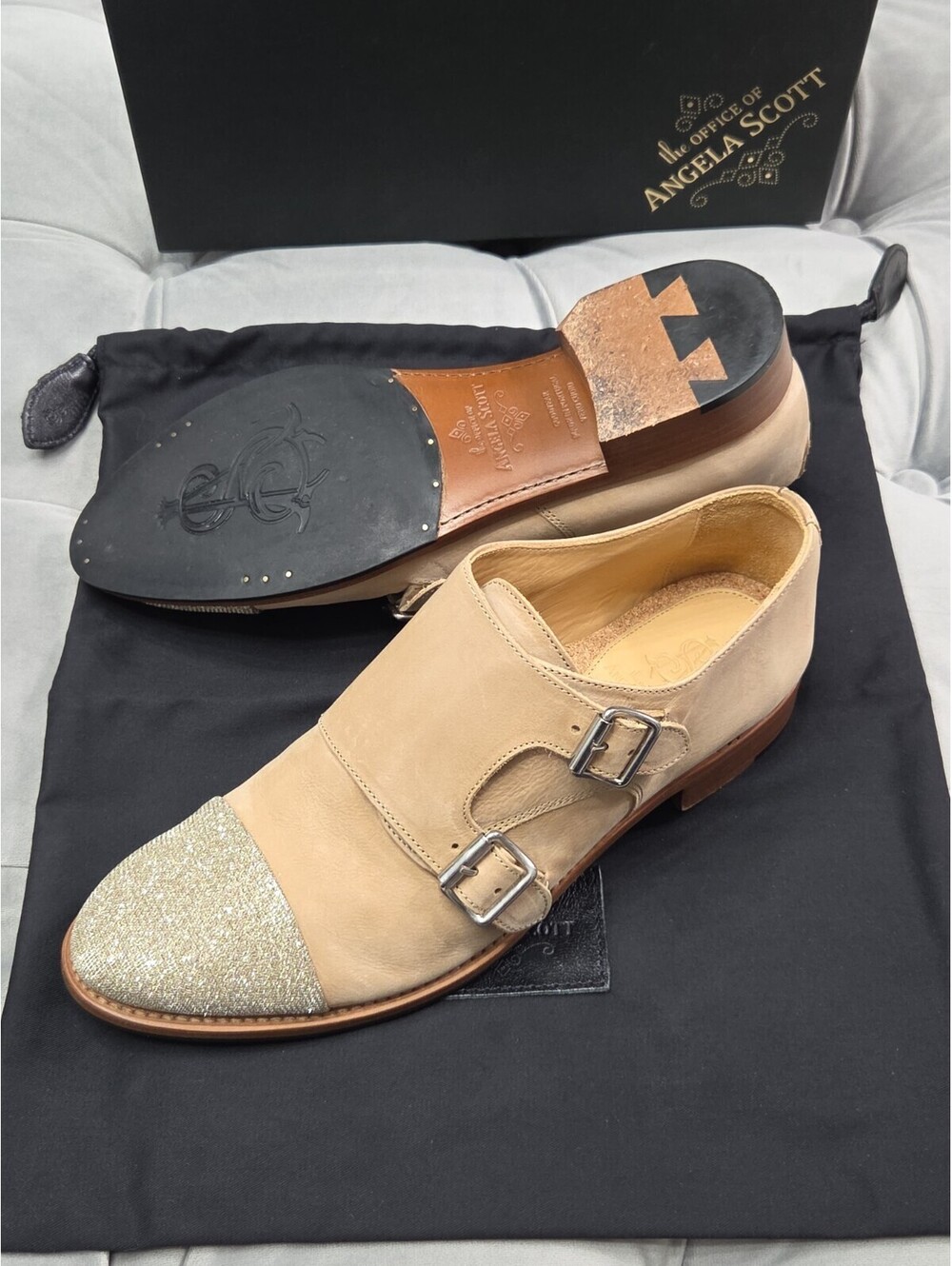 The Office Of Angela Scott Mr Colin Double Monk Strap Cap Toe Womens Shoes 39 9